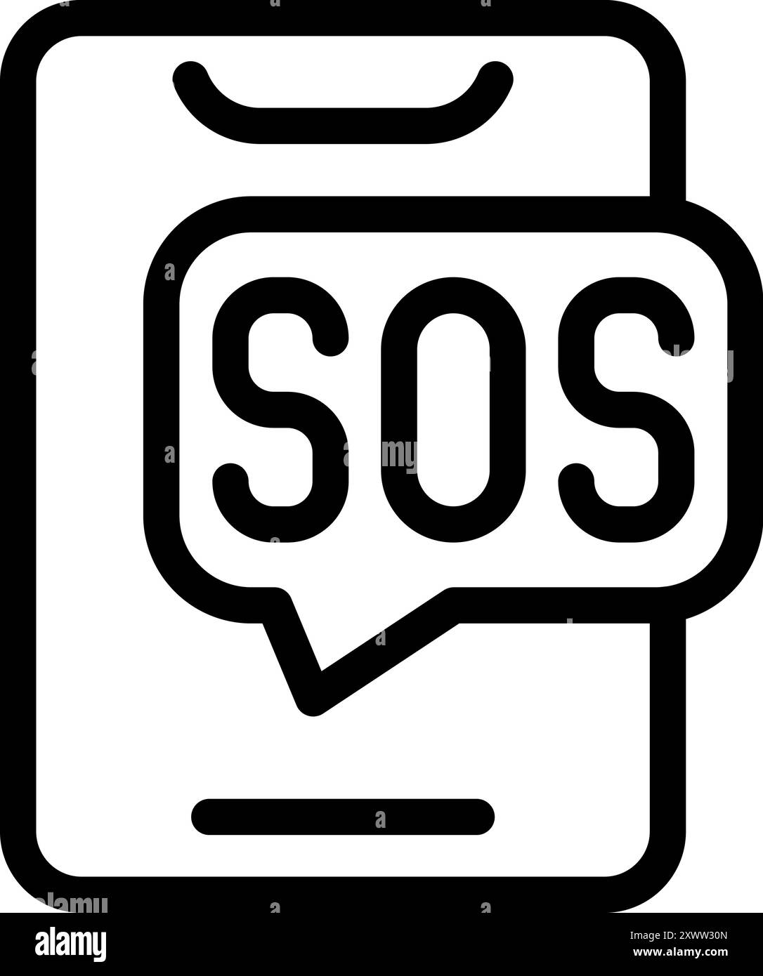 Simple yet powerful icon representing a mobile phone displaying an sos message, symbolizing emergency communication and assistance Stock Vector