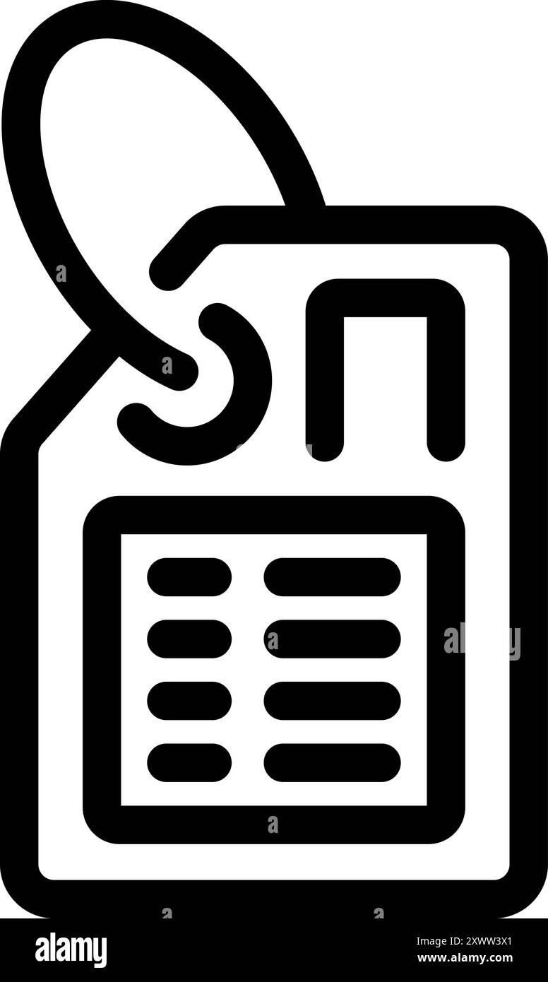 Simple luggage tag icon with lines for information and a string for ...