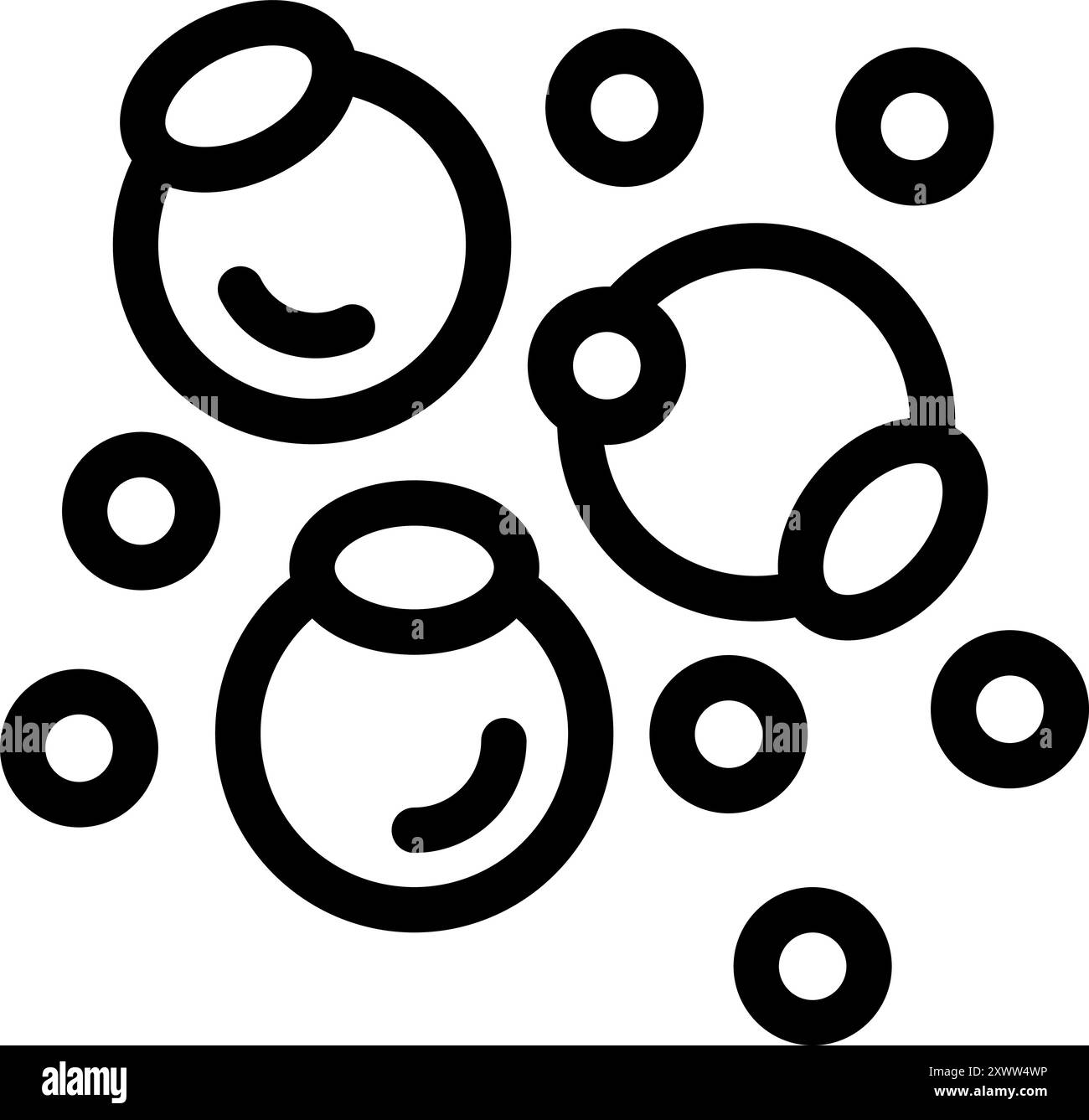 Soap bubbles floating creating relaxing atmosphere line art icon vector ...