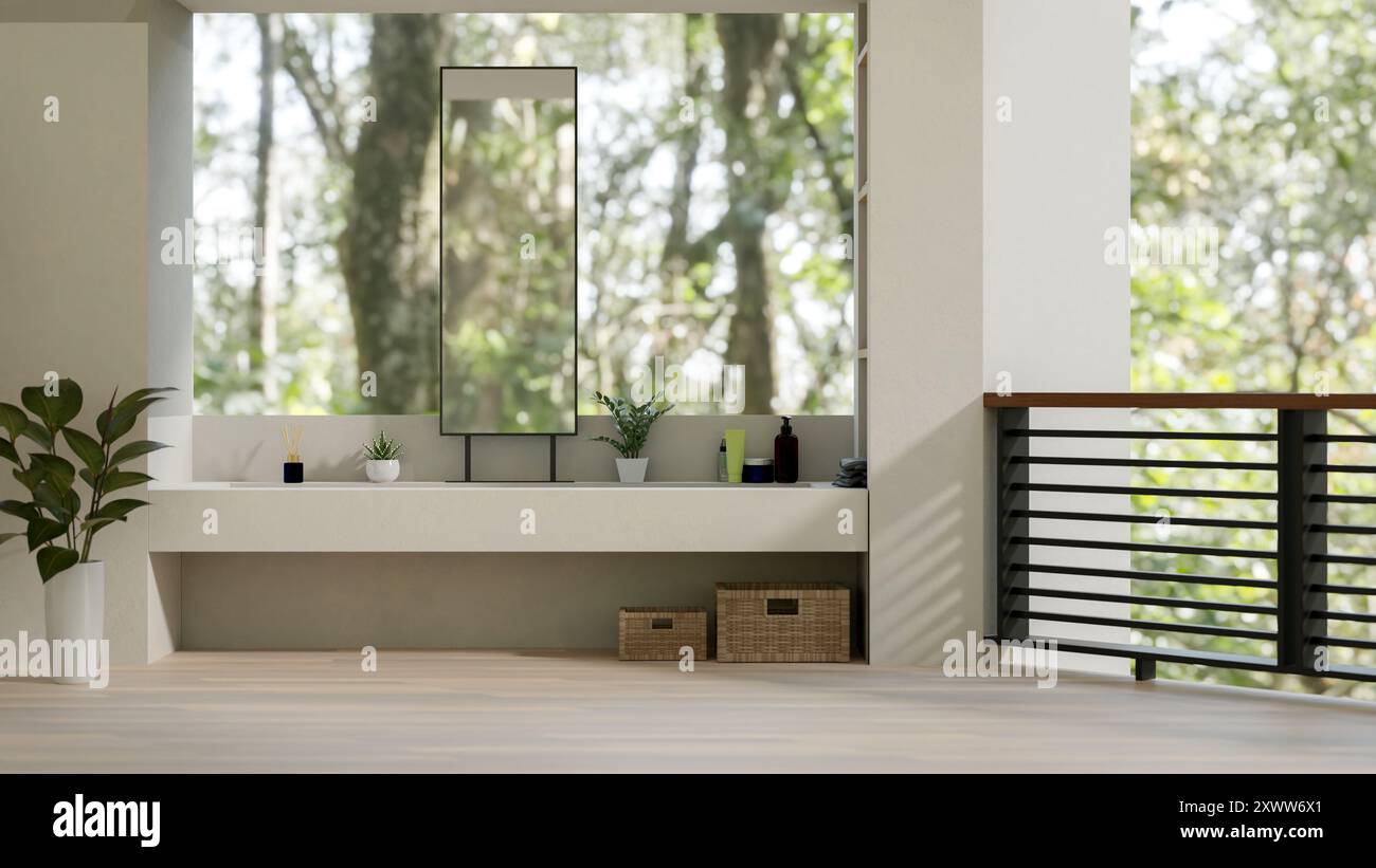 The interior design of a luxurious contemporary bathroom features a ...