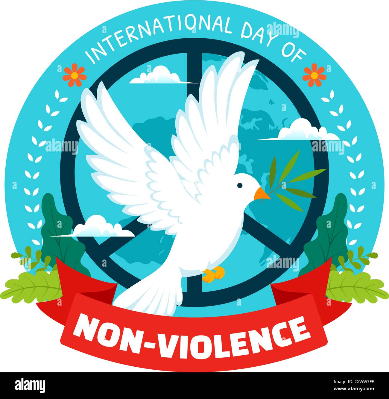 International Day of Non-Violence Vector Illustration on October 2nd, a Culture of Peace, Tolerance, and Understanding in a Flat Design Background Stock Vector