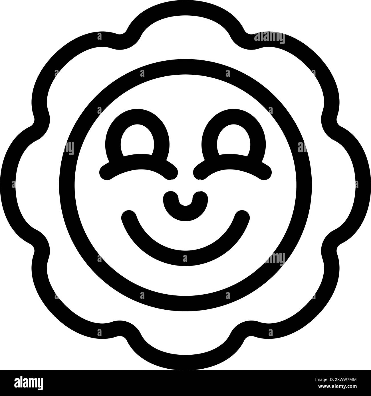 Simple line art icon of a smiling sun, symbolizing joy, positivity, and sunny days Stock Vector