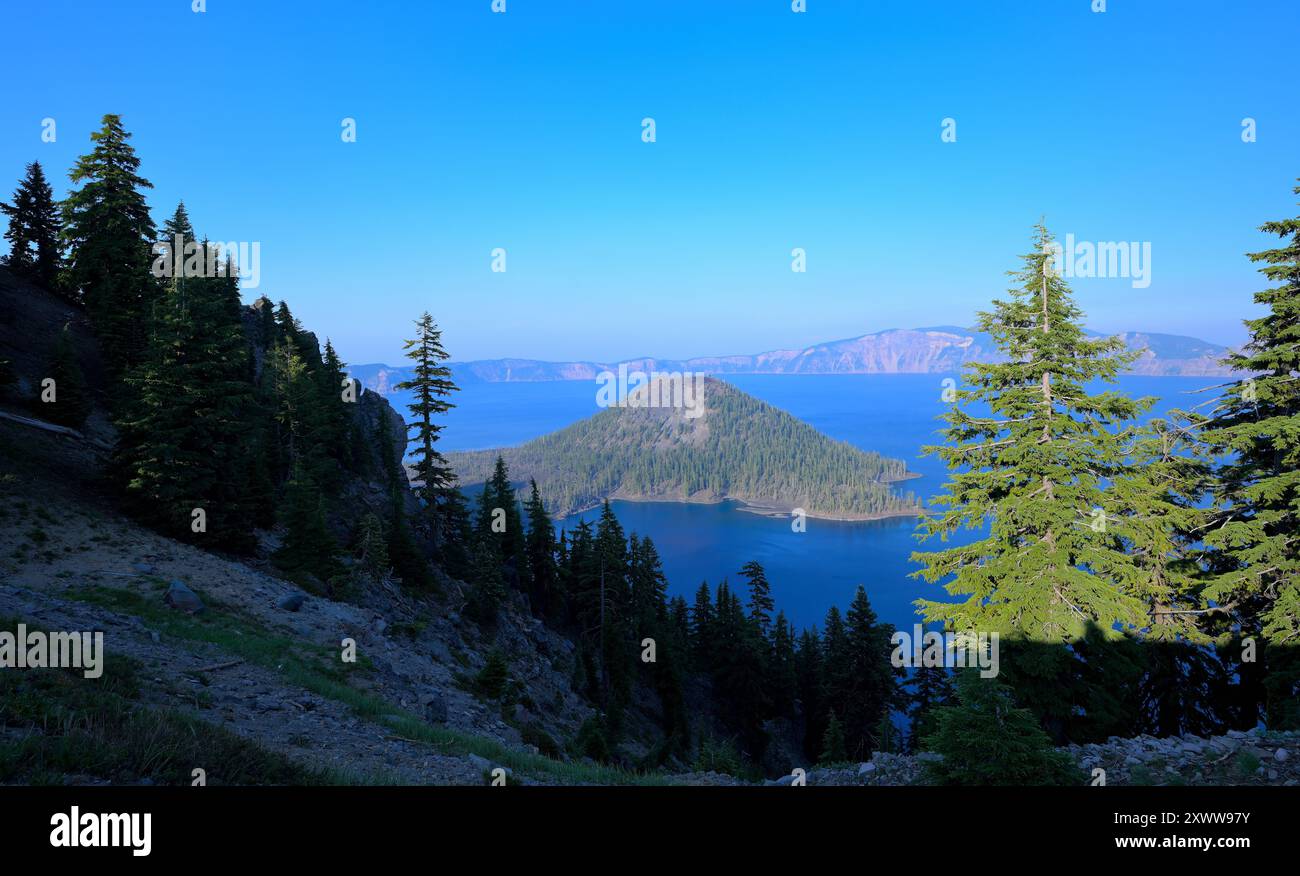 The amazing Crater Lake National Park at Discovery Point, Oregon OR Stock Photo