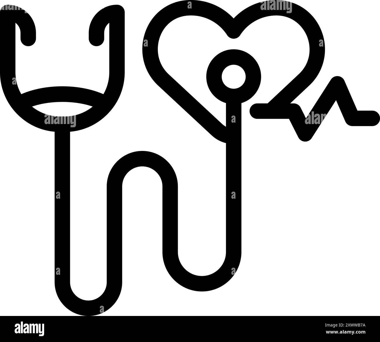 Simple, bold icon of a stethoscope measuring a heart rate, representing ...