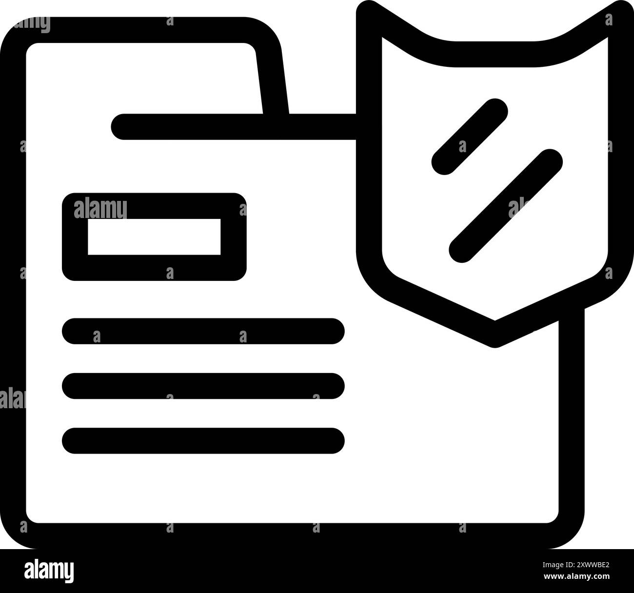 Bold line icon of a shield protecting a folder, representing data security and protection Stock Vector