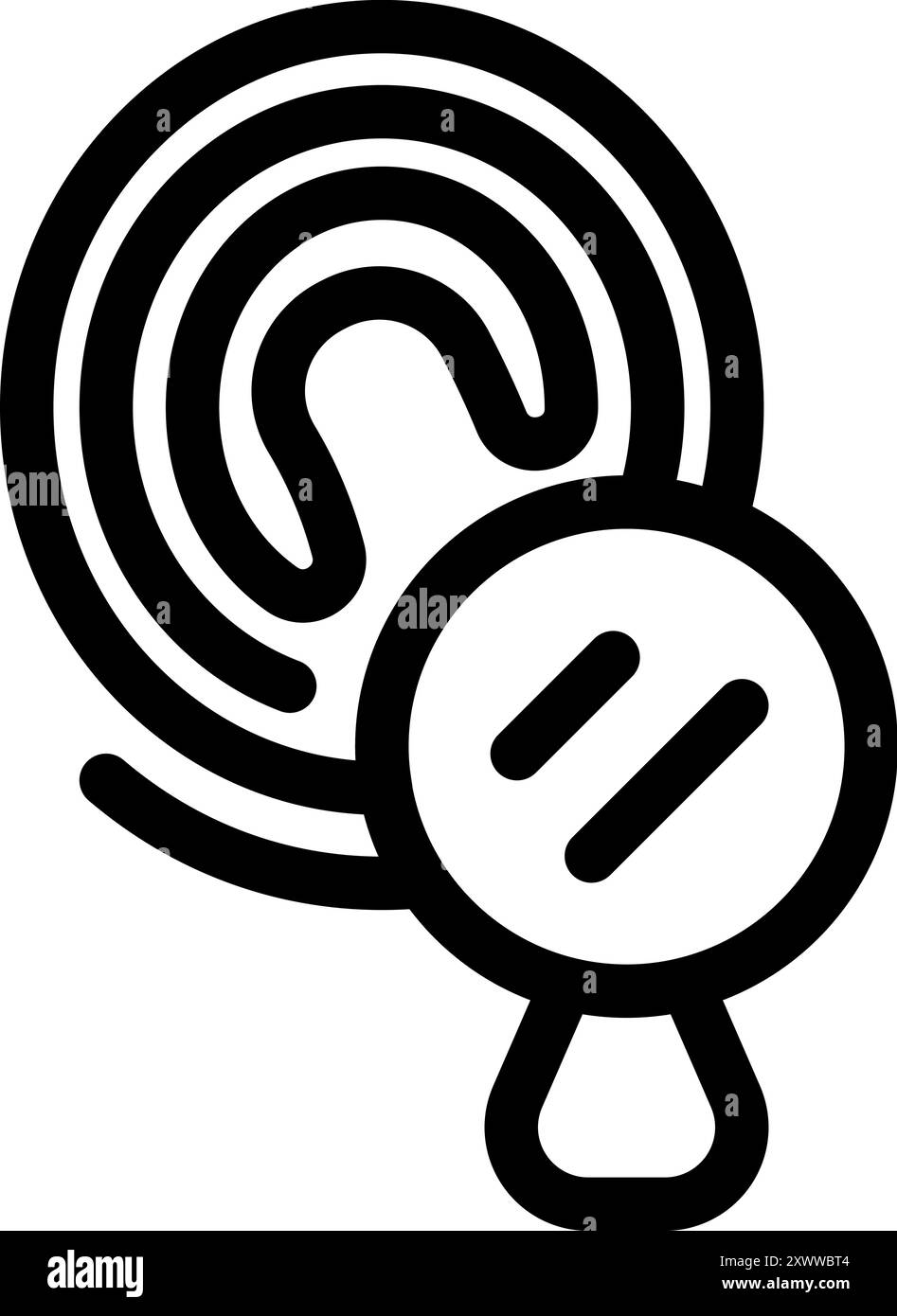 Magnifying glass is analyzing a fingerprint, symbolizing security access and identification Stock Vector