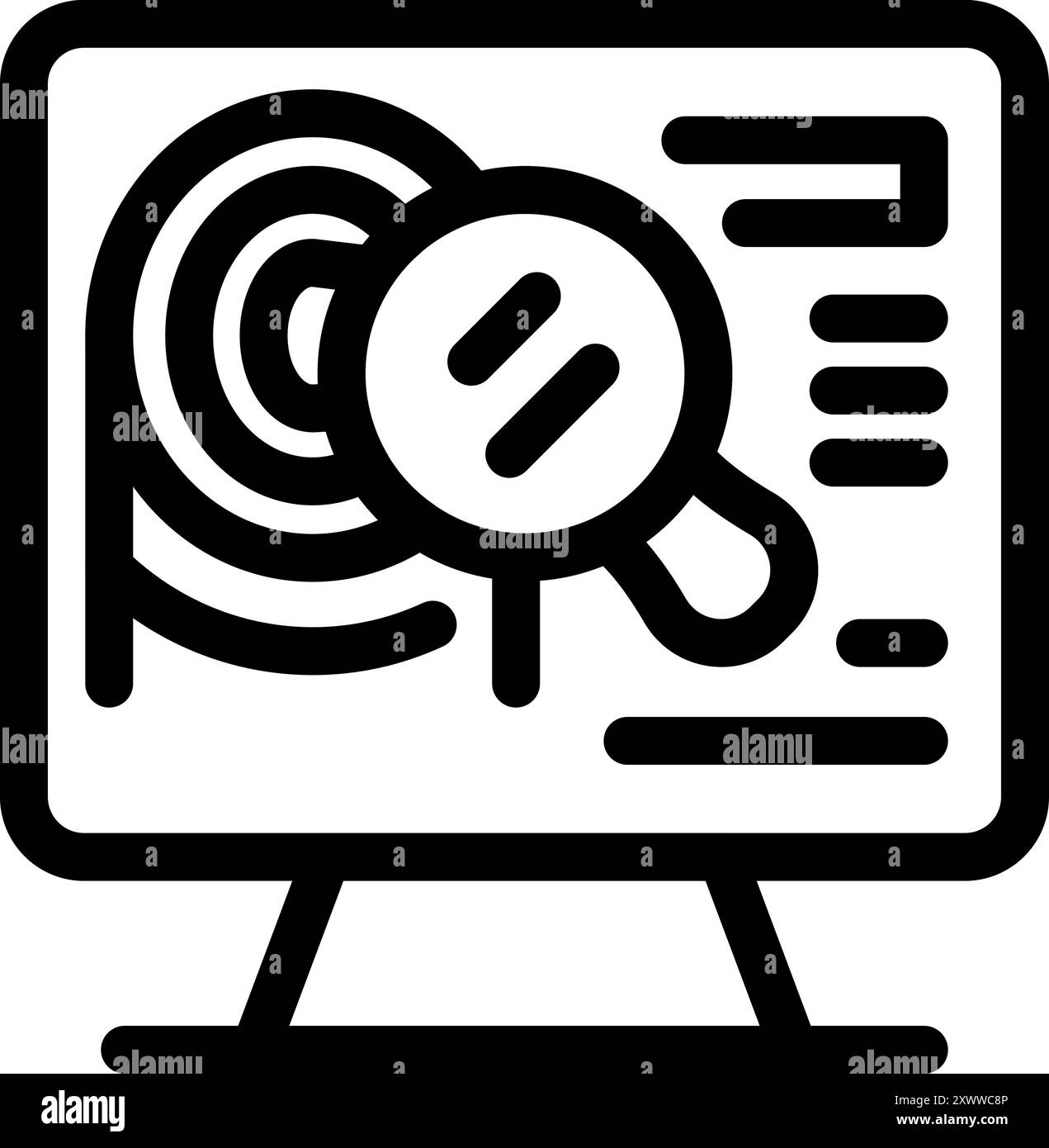 Line icon of a marketing specialist analyzing target audience using software on computer Stock Vector