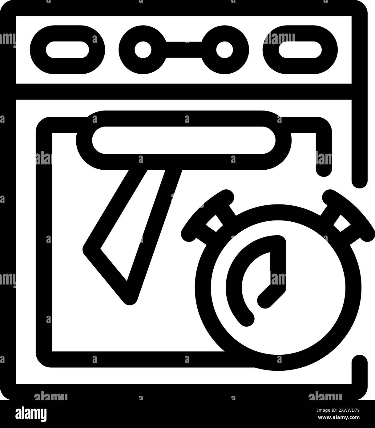 Line art icon of food cooking in the oven with a timer showing the ...