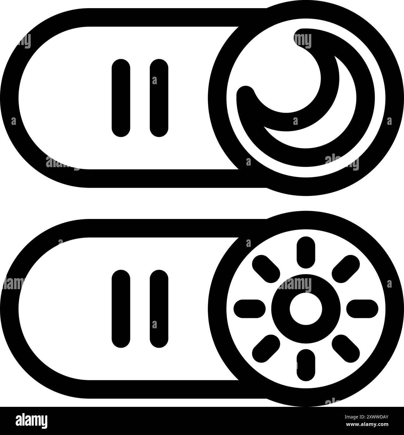 Simple black and white vector icon of toggle switch buttons showing day ...