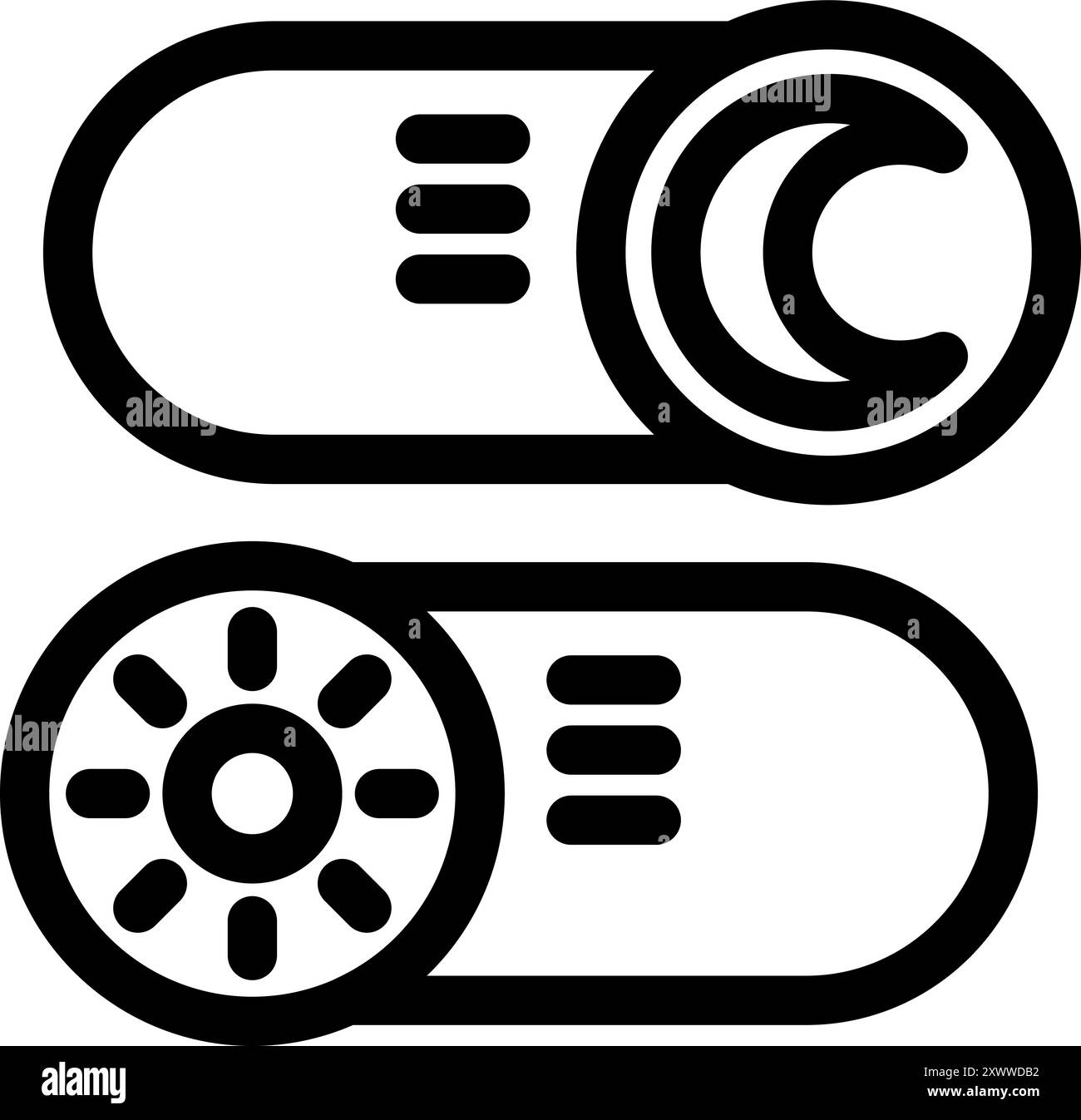 Simple black and white vector icon of a day night mode switcher for ...
