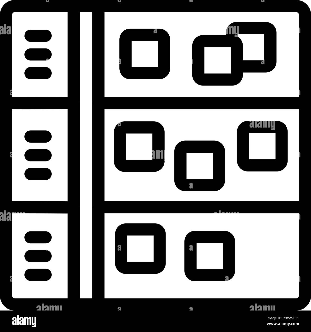 Line art vector icon depicting a server room with data storage system ...