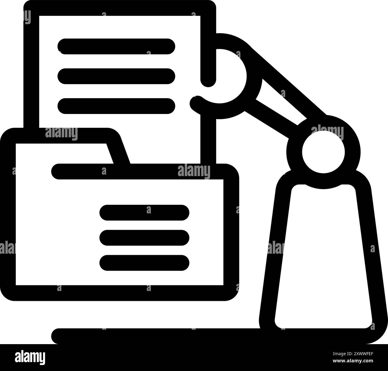 Simple icon of a robotic arm putting a document in a folder ...