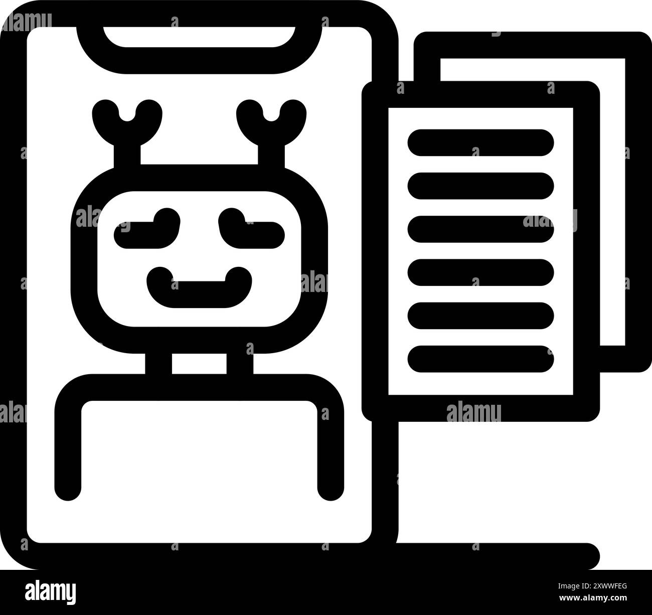 Friendly robot is holding a smartphone and documents, representing the capabilities of artificial intelligence Stock Vector
