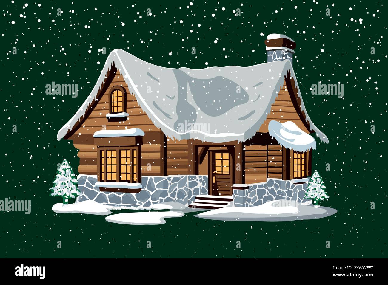 Cozy Snow-Covered Cabin in a Winter Wonderland, Christmas Wooden House ...