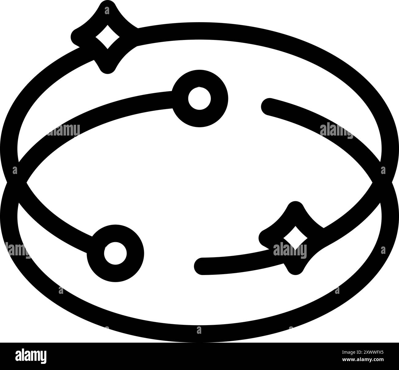 Two orbital paths are orbiting around a central point with stars indicating motion Stock Vector