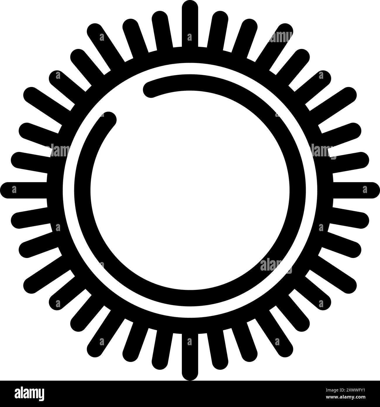 Simple black and white vector icon of a sun with sharp rays emanating ...