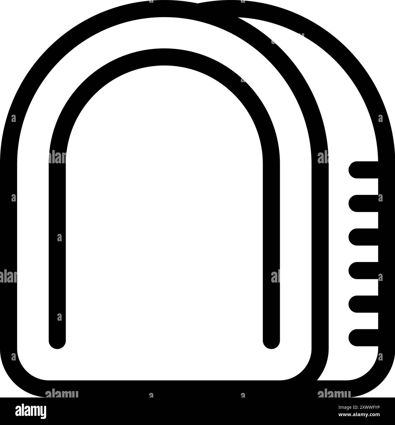 Simple black line art vector icon of a construction tape measure tool ...