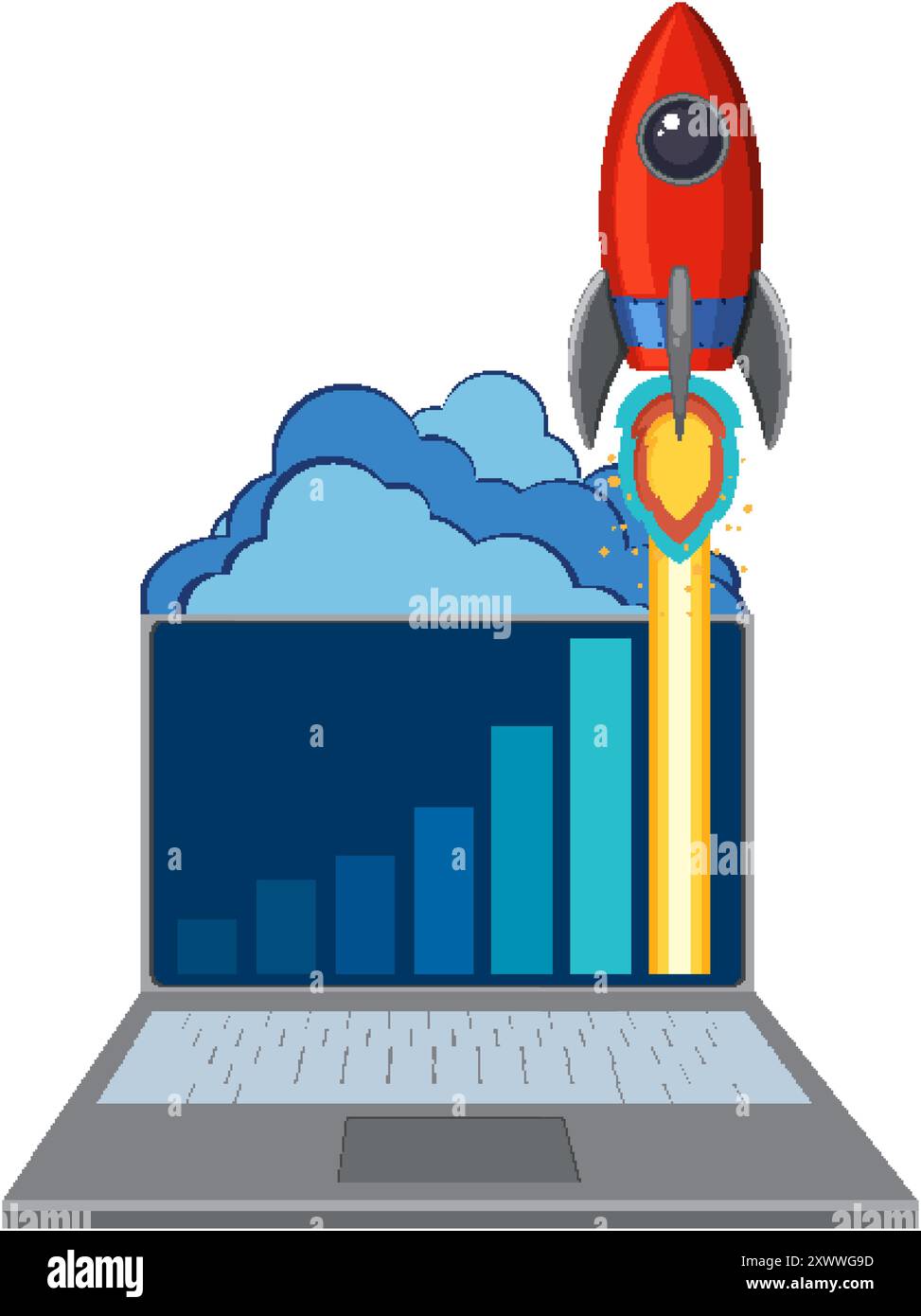 Rocket launching from laptop with growth chart Stock Vector Image & Art ...