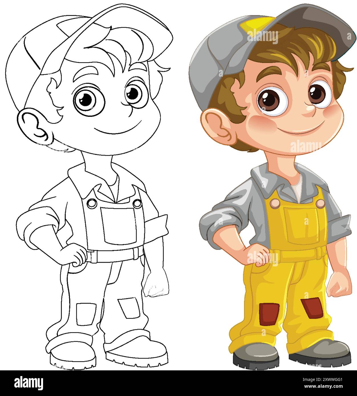Smiling boy in overalls and cap Stock Vector Image & Art - Alamy