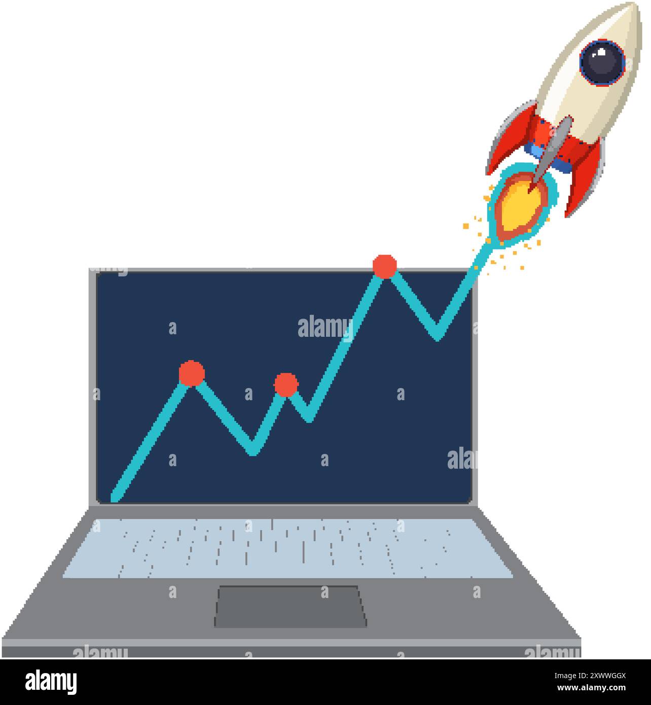 Rocket launching from laptop with growth chart Stock Vector Image & Art ...