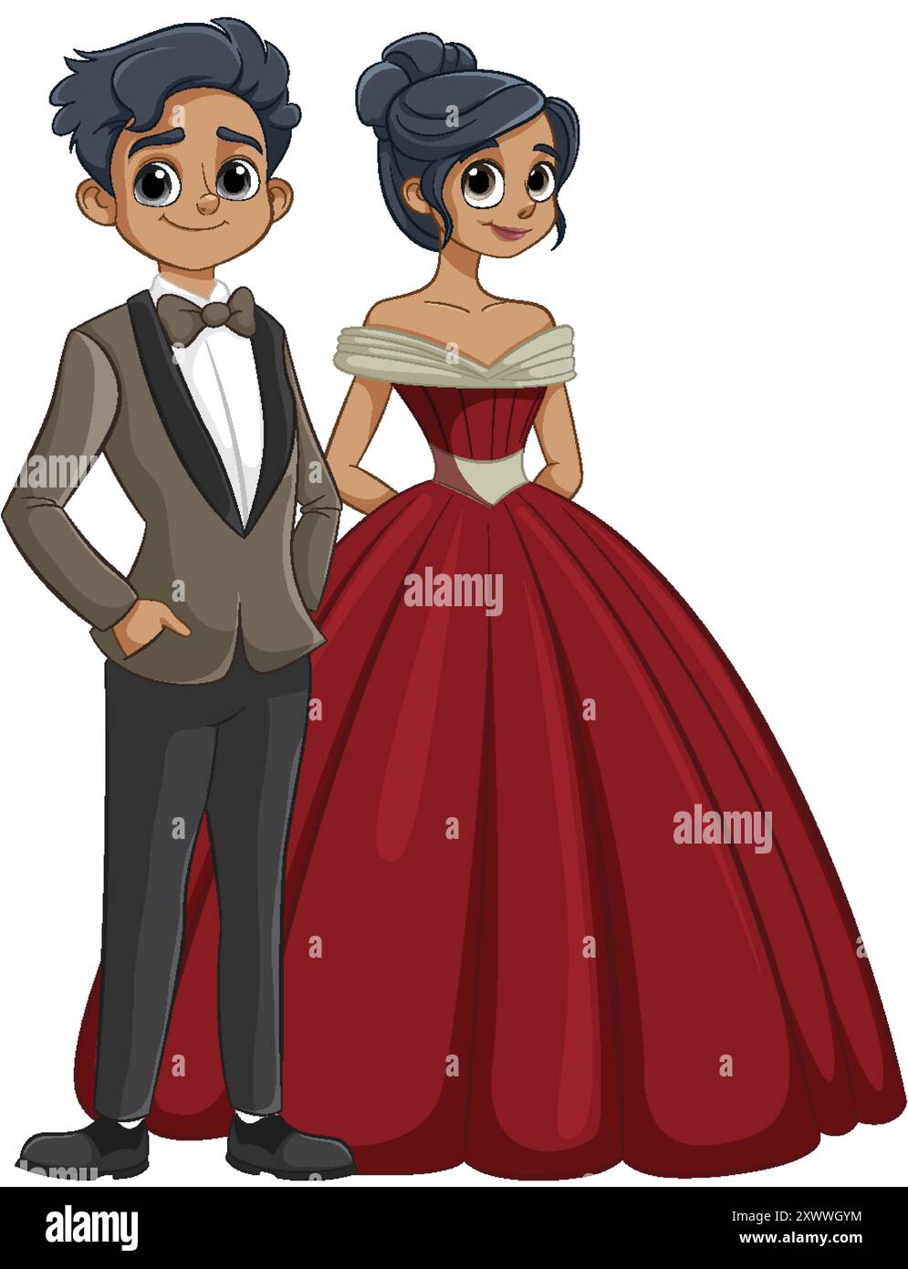 A couple dressed in tuxedo and gown Stock Vector