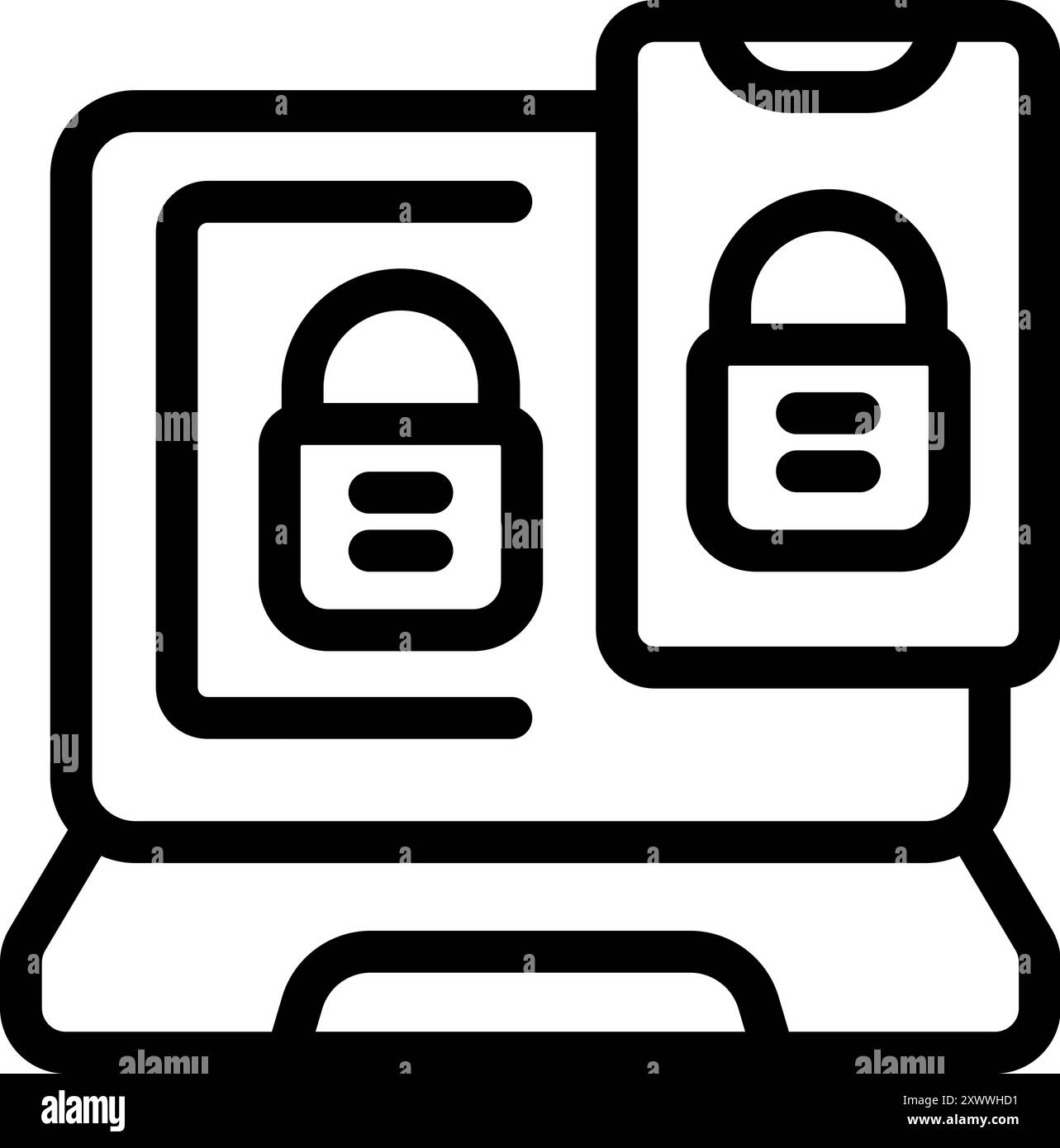Simple icon of a two factor authentication system using a smartphone and a laptop Stock Vector