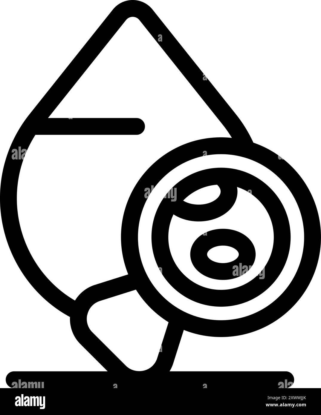 Magnifying glass is analyzing a blood drop, representing medical ...