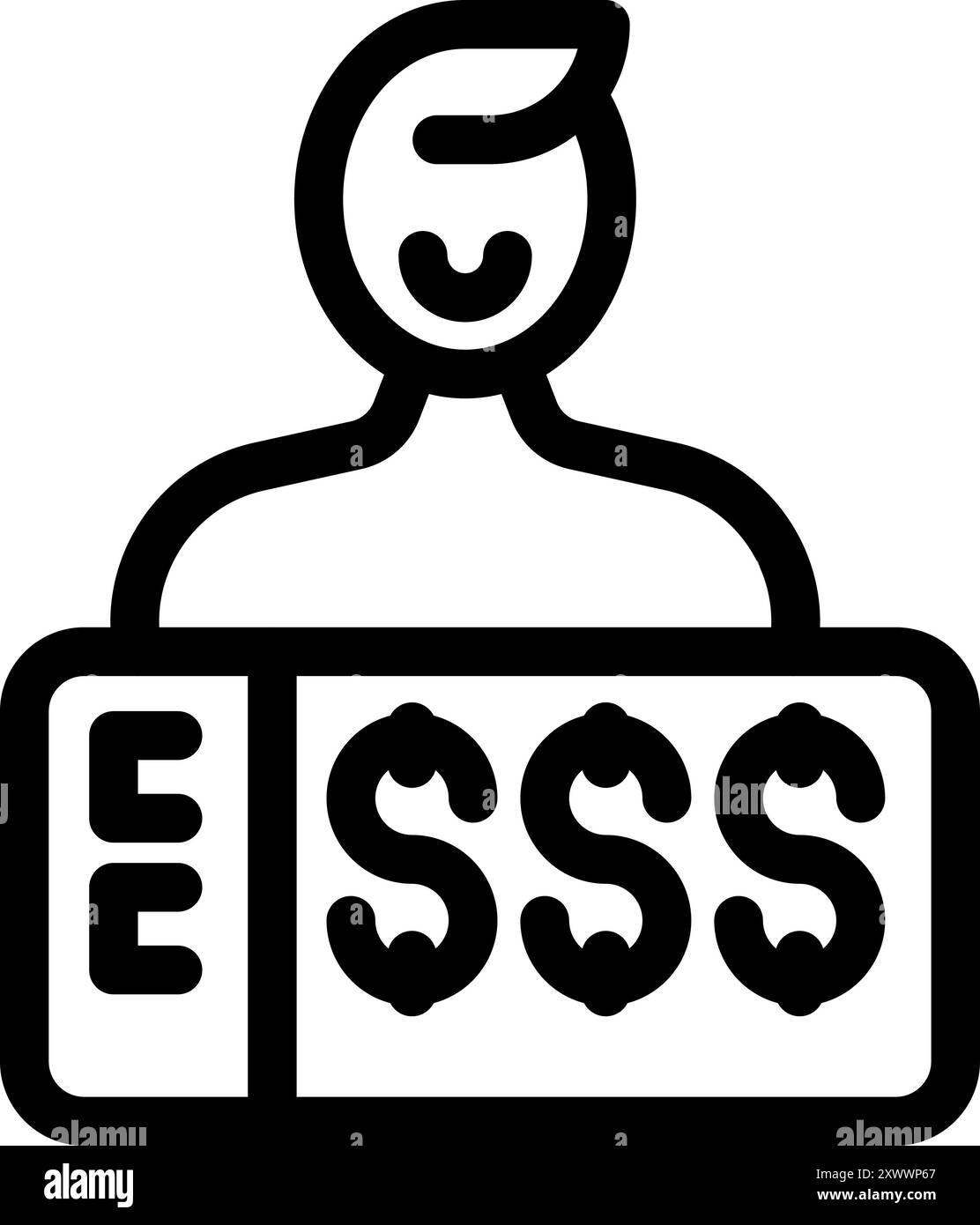 Line art vector icon of a businessman holding a sign with a positive ...