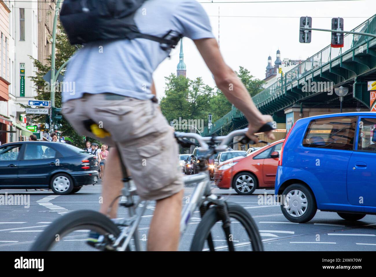 A hectic morning rush hour scene at U-Bahnhof Eberswalderstr. in Berlin ...