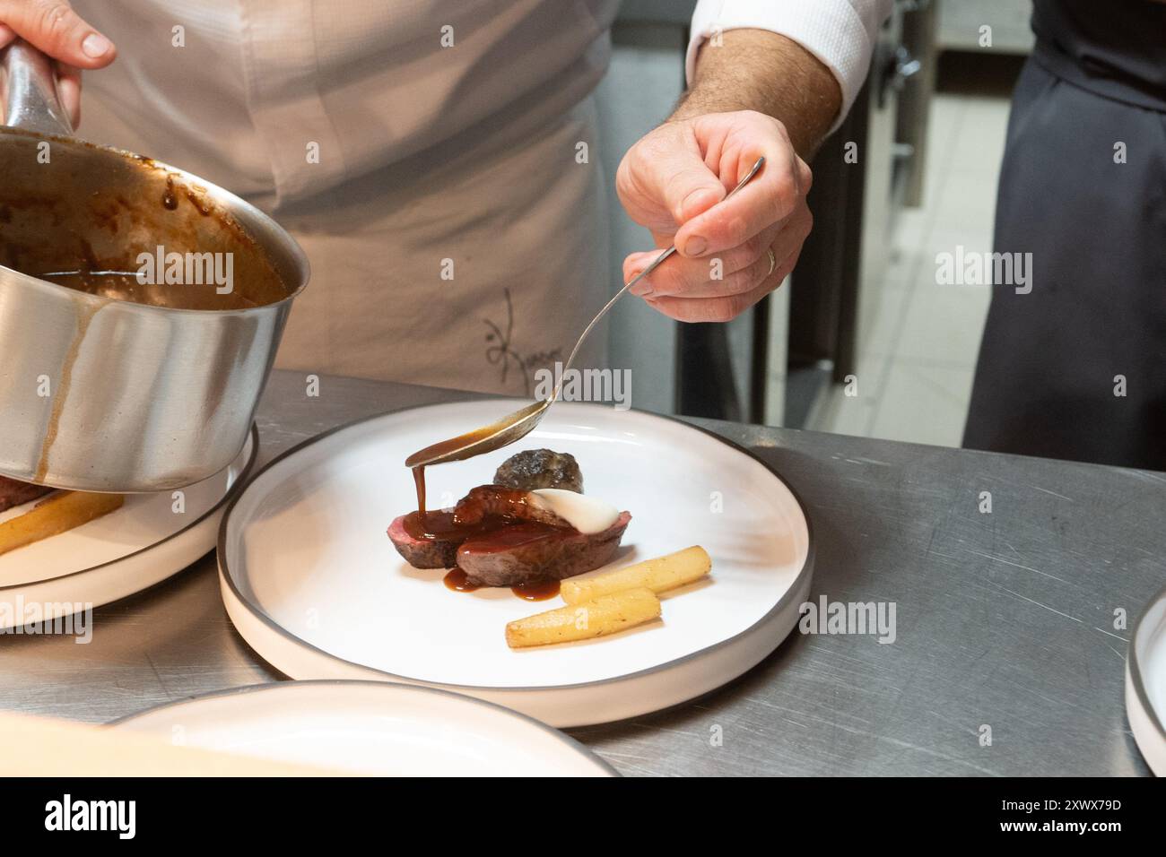 Food presentation, plating in a restaurant Stock Photo