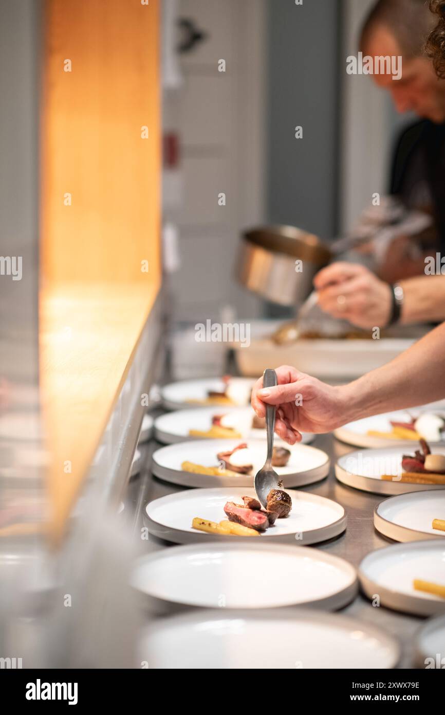 Food presentation, plating in a restaurant Stock Photo
