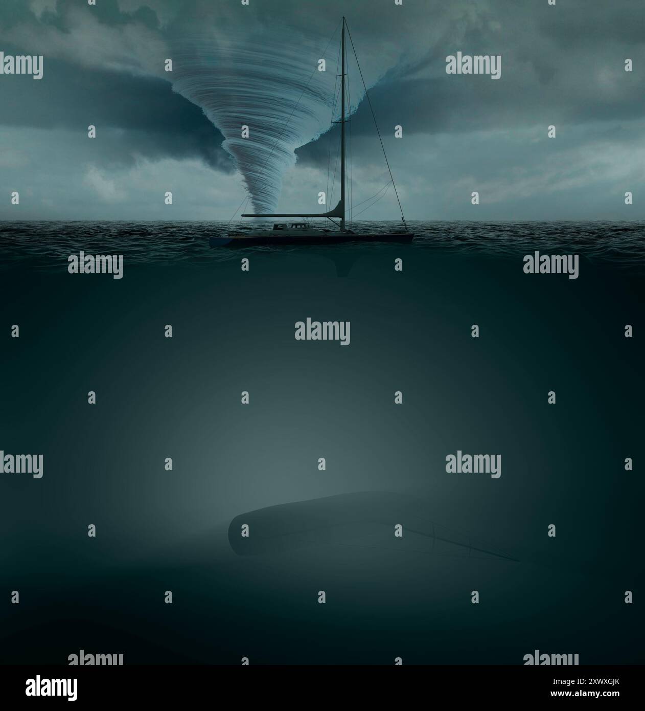 A waterspout hits a yacht moored off the coast. The Bayesian sank ...