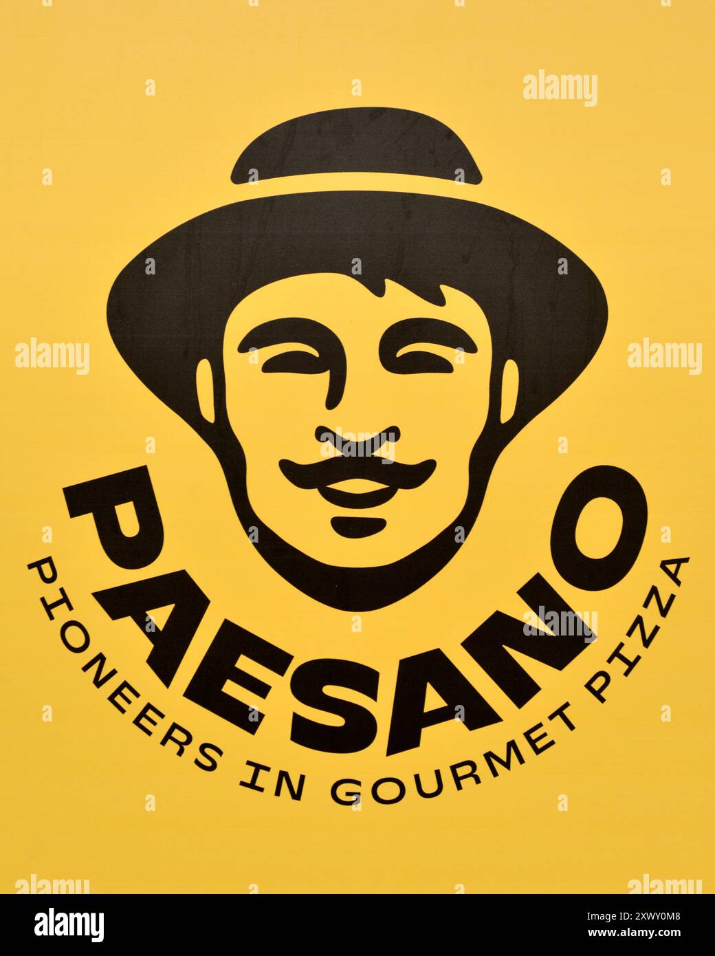 Paesano Pioneers in Gourmet Pizza logo sign in yellow for the authentic ...