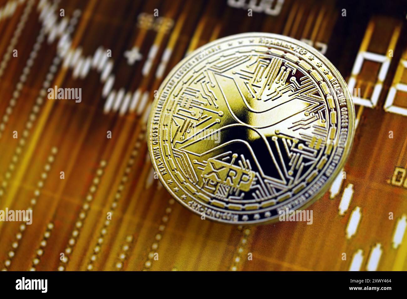 Gold Ripple (XRP) cryptocurrency with candle stick graph chart and digital  background Stock Photo - Alamy