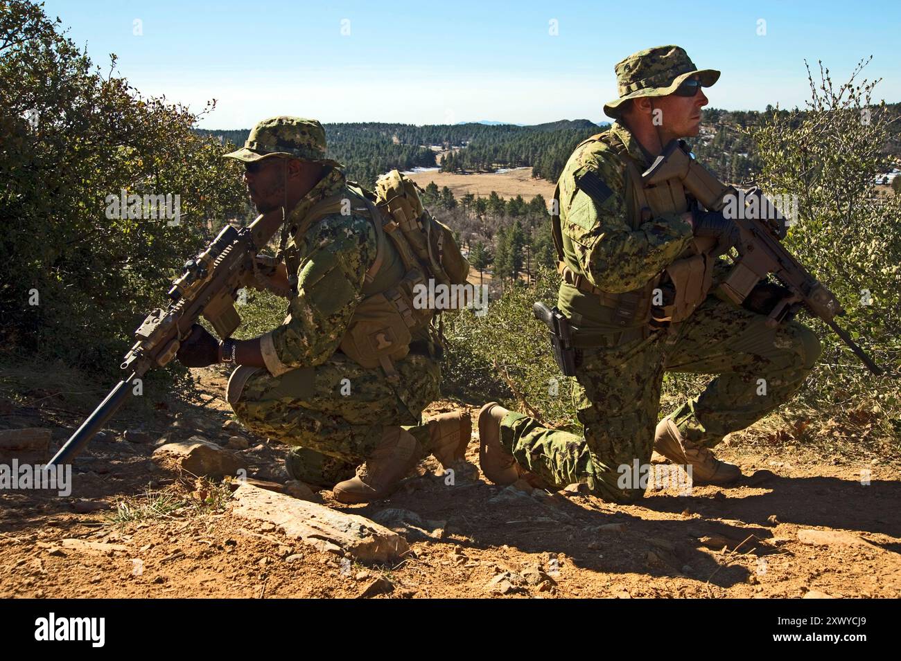 Navy SEALs conduct training on land and in water. U.S. Navy photo by Mass Communication Specialist 2nd Class Martin L. Carey - California (09 Jan. 2012) Stock Photo