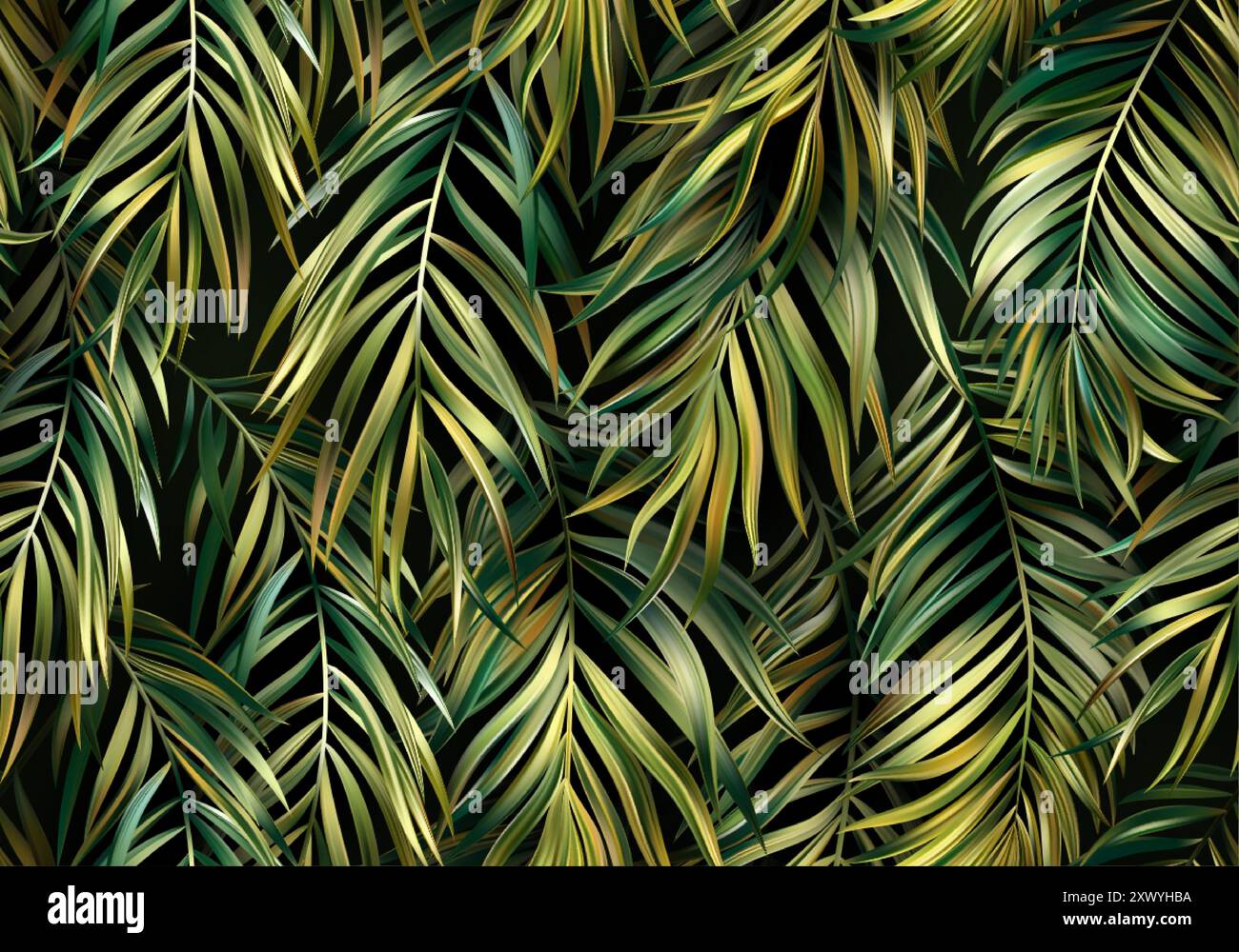 Gold Green Tropical Foliage Seamless Pattern Background. Vector ...