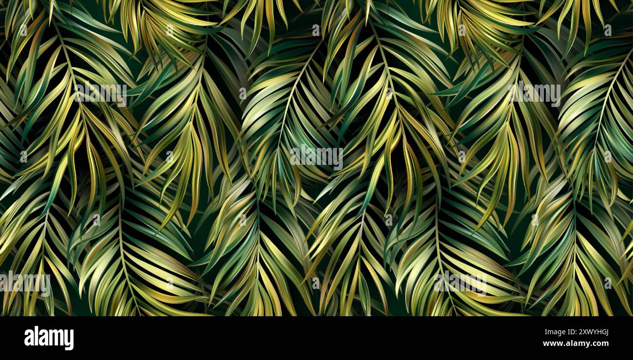 Gold Green Tropical Foliage Seamless Pattern Background. Vector ...
