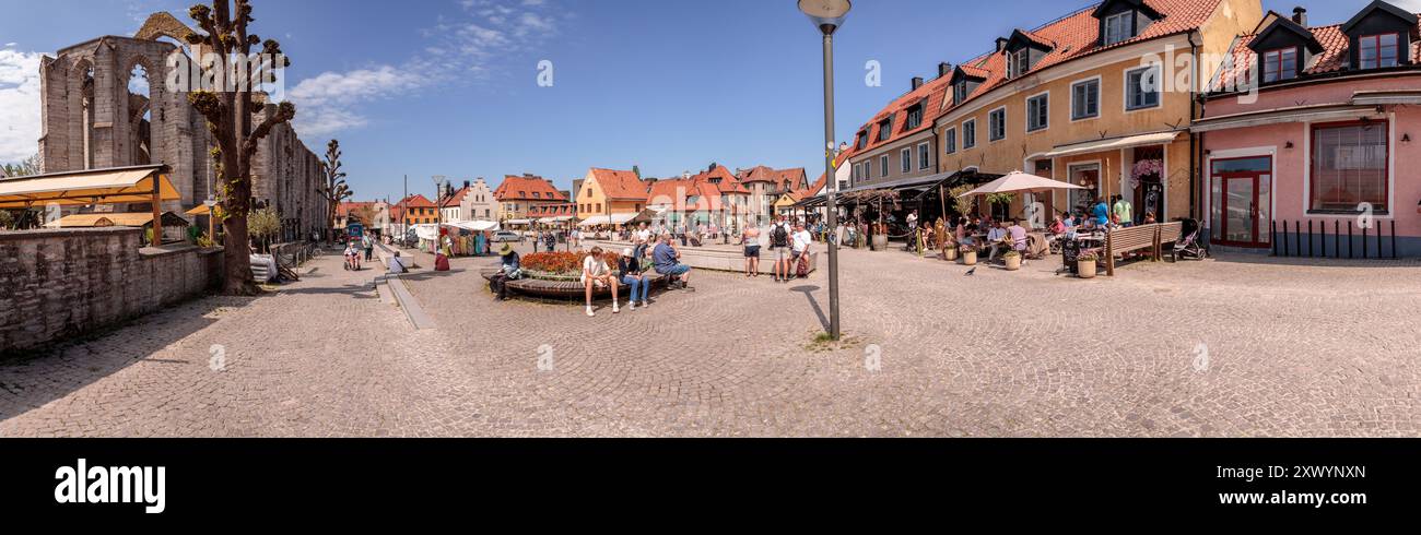 Visby Square Panoramic view of the town square at Visby, Gotland, Sweden Stock Photo ...