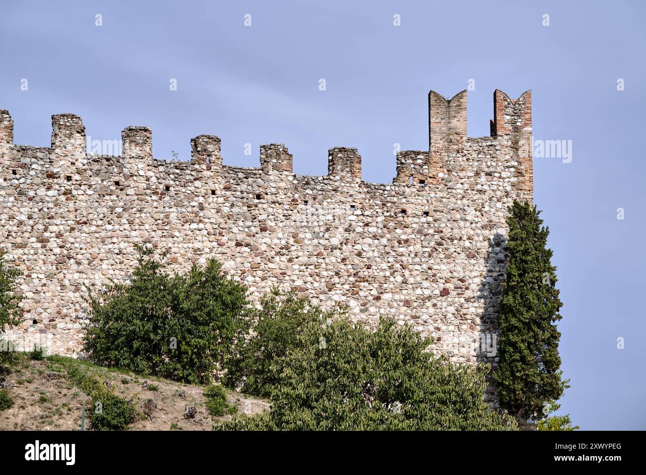 The stone ramparts of the medieval Padenghe Castle on Lake Garda, Italy ...