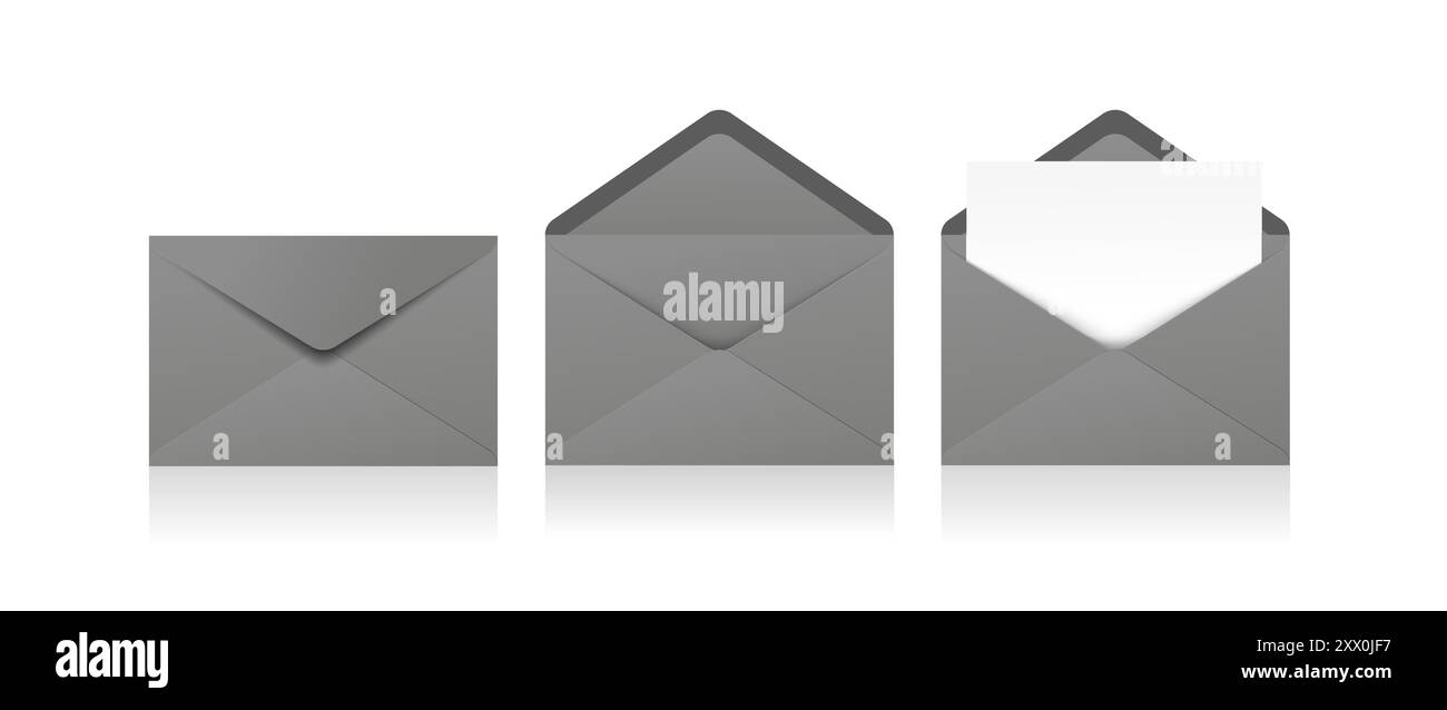 Set of realistic gray envelopes in different positions. Folded and ...