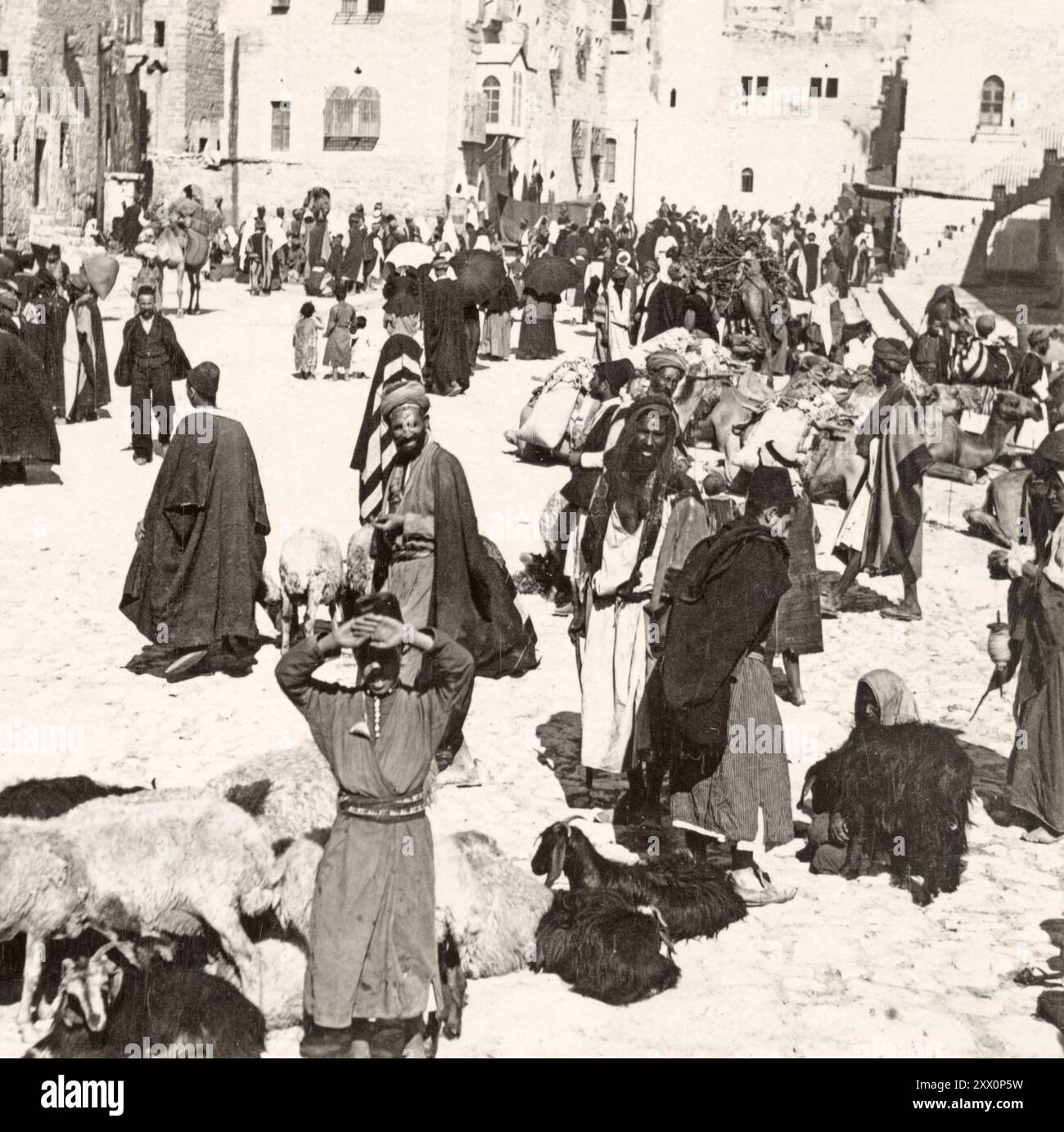 Life in Palestine in the early 20th century. The bazaar of Bethlehem