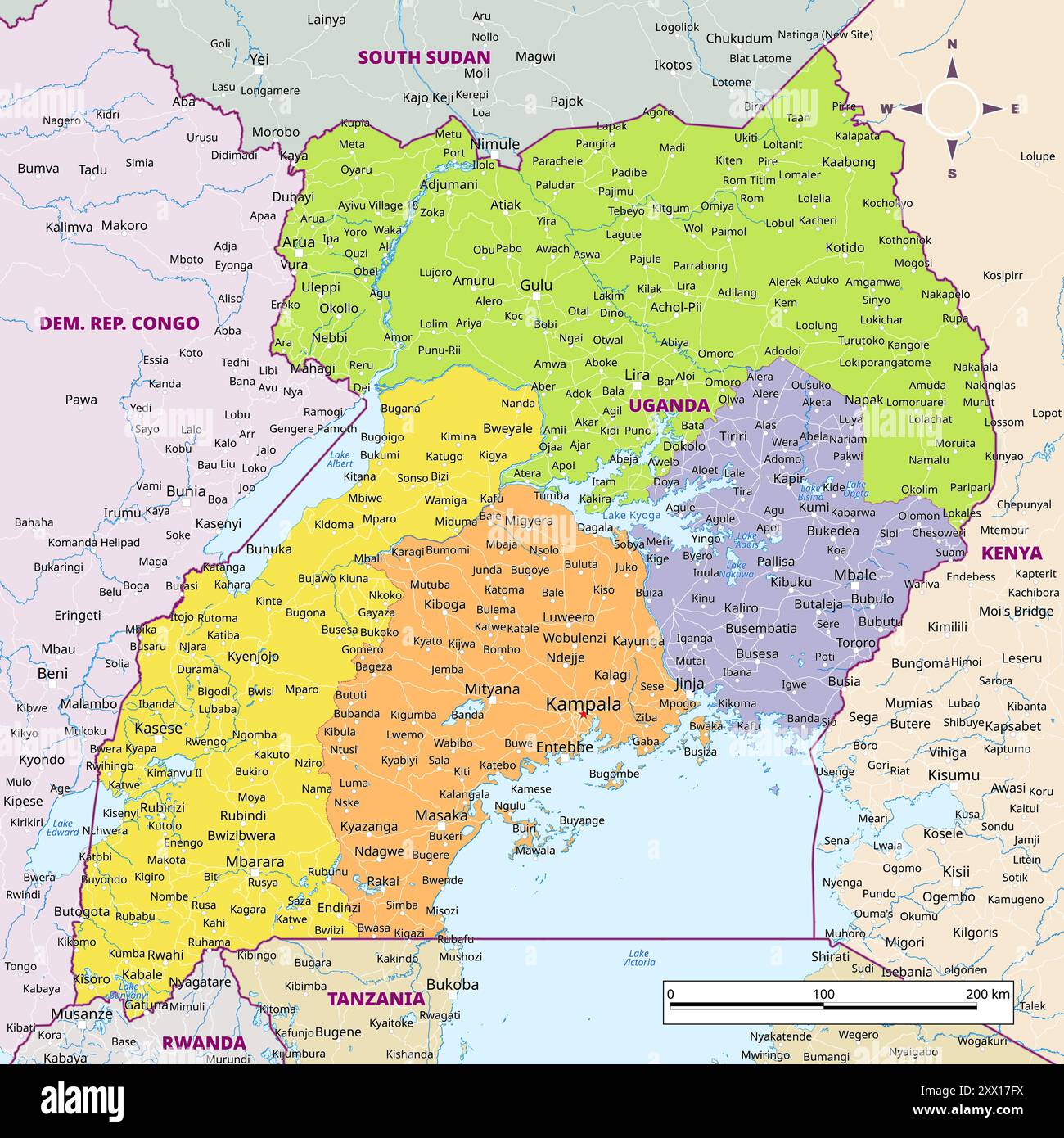 Detailed Political Map Of Uganda Stock Vector Image Art Alamy