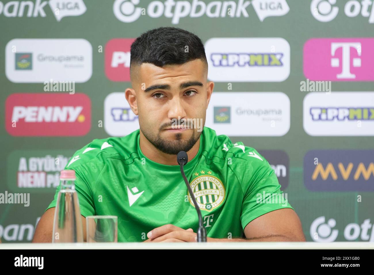 Budapest, Hungary. 21st Aug, 2024. Mohammad Abu Fani of Ferencvaros speaks during a press conference ahead UEFA Europa League Play-off match between Ferencvaros and Borac at Groupama Arena in Budapest, Hungary on August 21, 2024. Photo: Dean Rakita/PIXSELL Credit: Pixsell/Alamy Live News Stock Photo