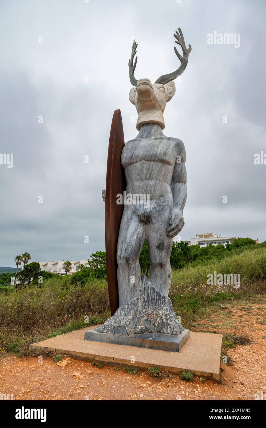 Surfer memorial, Nazare, Oeste, Portugal, Europe Stock Photo