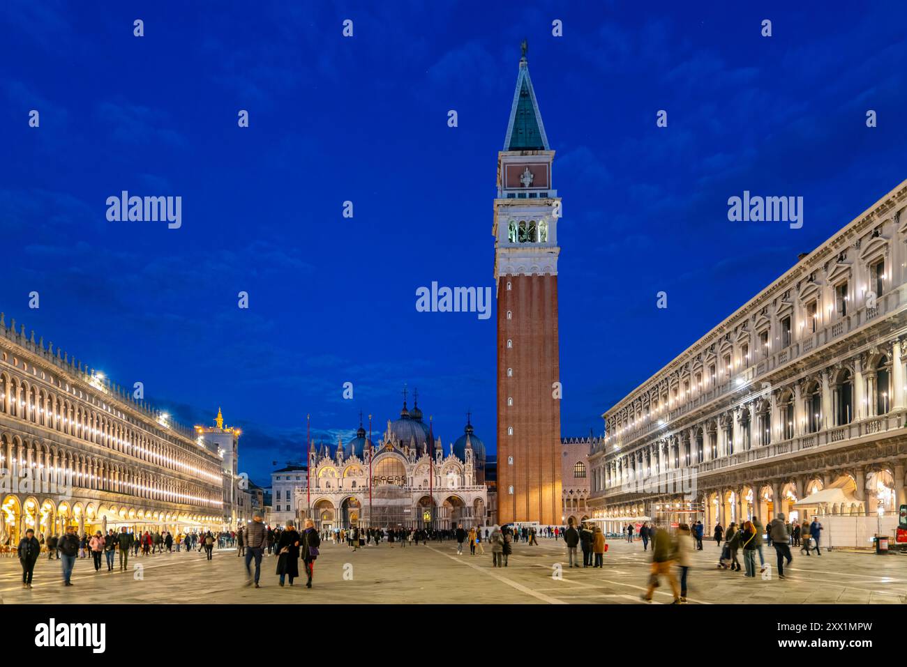 San Marco plaza (St. Mark's Square) with Basilica and church tower ...