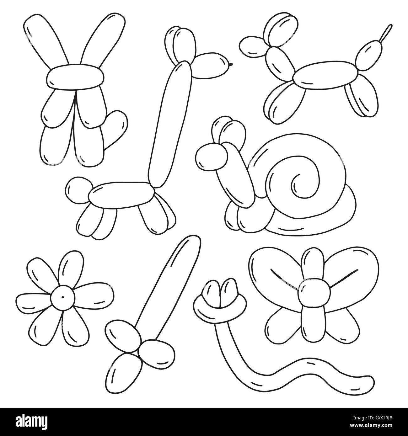 Balloon animals hand drawn doodle set Stock Vector