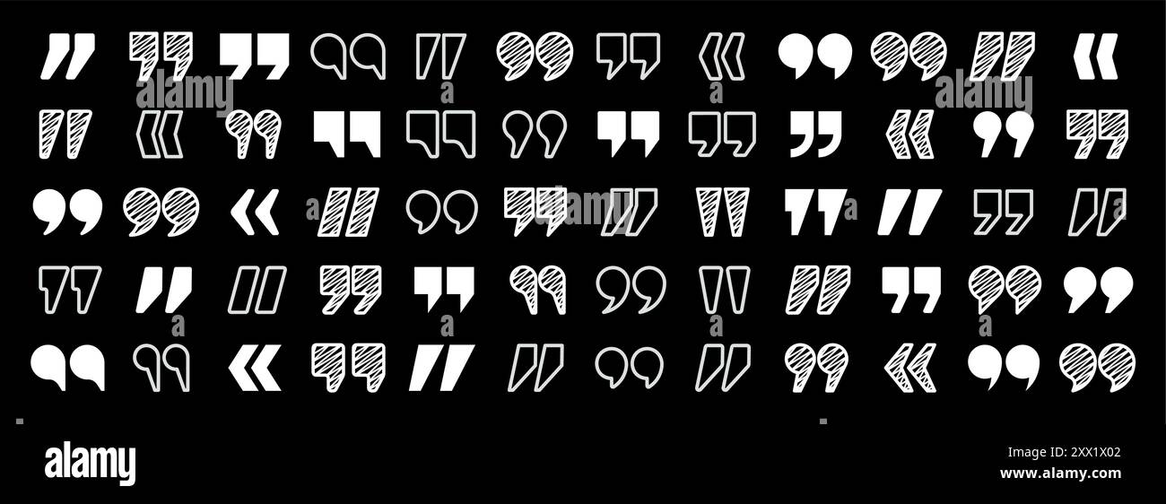 Hatched text quotation marks. Hand drawn quotes icon. Typographic ...