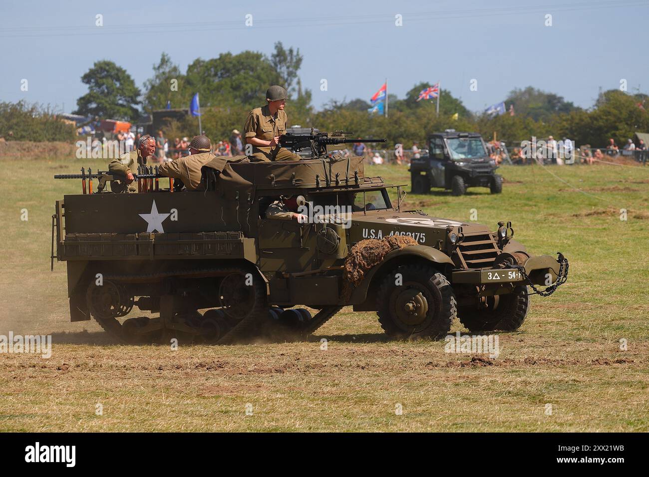 M3 white Halftrack 4063175 on parade at Yorkshire Wartime Experience in Hunsworth,West Yorkshire,UK Stock Photo