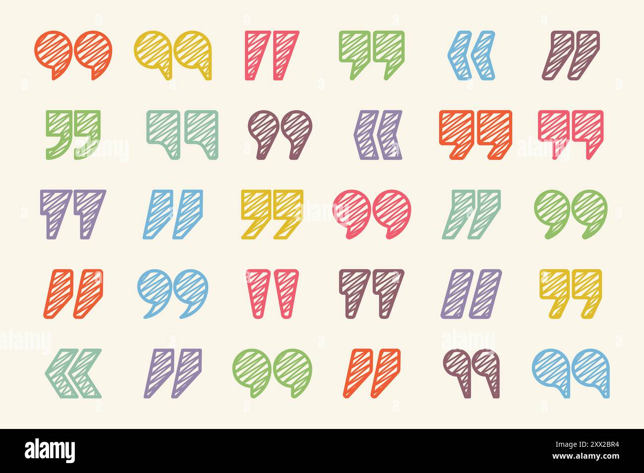Hatched text quotation marks. Hand drawn quotes icon. Typographic ...