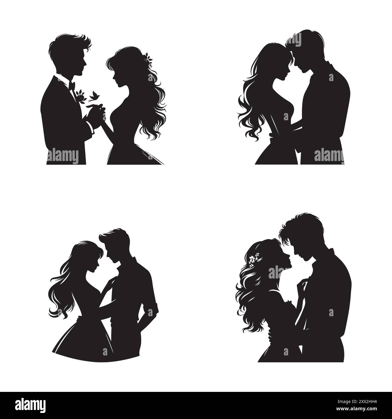 Romantic couple silhouette vector on white background, dating couple ...